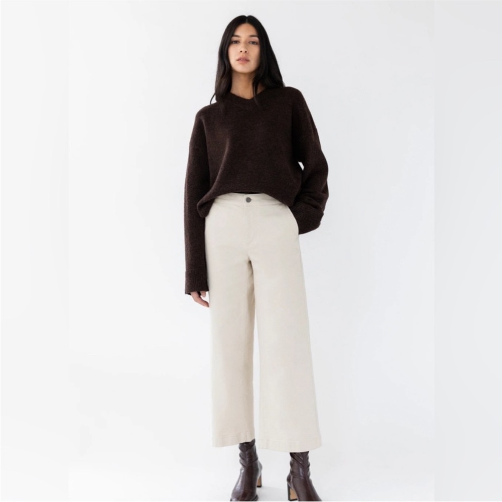 OAK + FORT Cropped Twill Wide Leg Pants - Cream / XS
